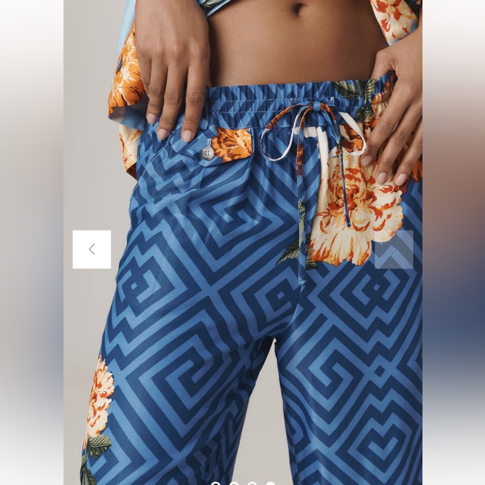 Anthropologie Maeve Straight-Leg Pull-On Satin Tropical Floral Pants NWT - Picture 4 of 8